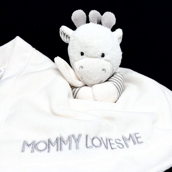 Carters Giraffe Cow Mommy Loves Me Plush Lovey Toy White Gray Security Blanket - Picture 4 of 10